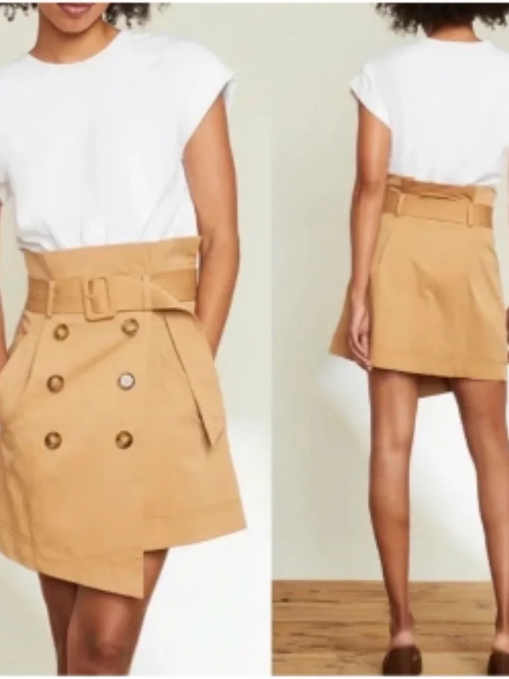 Veronica Beard Melany Mixed Media White and Tan High-Waist Belted Mini Dress - Picture 1 of 13